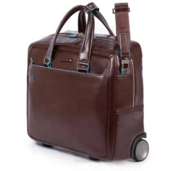 Piquadro Black Square Briefcase With Wheels Brown -Mode Tassen Winkel image 765